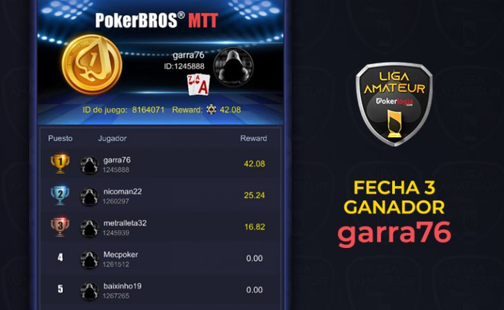 Pura garra76 memenangkan kencan ketiga Pokerlogia Liga Amatir